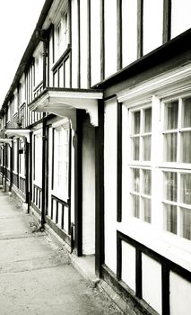 Tradition english houses with timber beams in monochrome