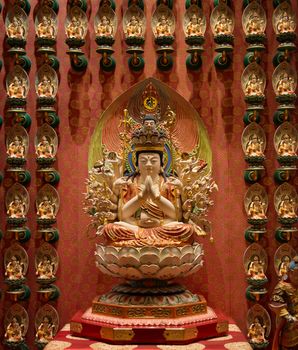 Statue of Avalokitesvara (Lord who looks down) is a bodhisattva who embodies the compassion of all Buddhas. Buddha Tooth Relic Temple, Singapore.