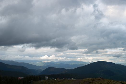 View of the mountain range Svydovets, Autumn day. Carpathian Biosphere Reserve, Ukraine (UA), Eastern Europe. The Svydovets is a mountain range in western Ukraine, one range among the Eastern Beskids and the Ukrainian Carpathians, itself part of the Outer Eastern Carpathians.