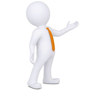3d white man points hand. Isolated render on a white background