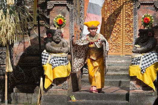 UBUD, BALI, INDONESIA - SEP 21: Actress performs on traditional balinese Barong dance show on Sep 21, 2012 in Ubud, Bali, Indonesia. Barong show is popular tourist attraction on Bali