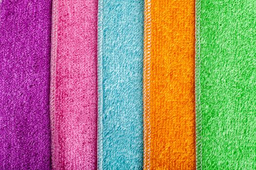 Closeup view of pile of colorful cleaning rags