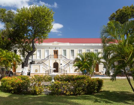Ornate entrance to Legislature of US Virgin Islands in Charlotte Amalie, which governs the US Virgin Islands