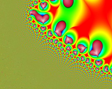 Fractal pattern made out of colourful hearts.