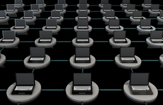 LAN Computer System in 3D with Laptops