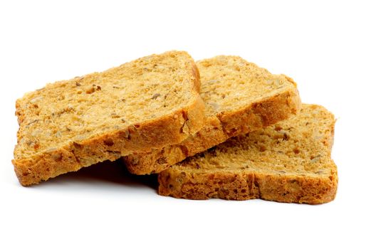 Slices of Brown Whole Wheat Bread with Seeds and Nuts isolated on white background