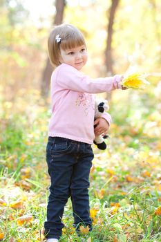 beautiful little girl on the autumn forest