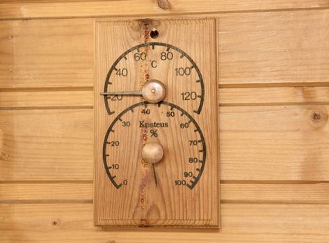 The thermometer and the humidity measuring instrument in the Finnish sauna