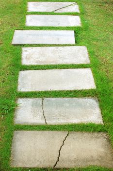 Damaged stone walkway in the garden