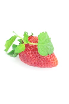strawberry and mint isolated on white