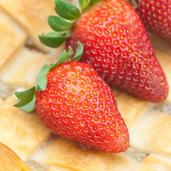 background of apple pie and strawberries