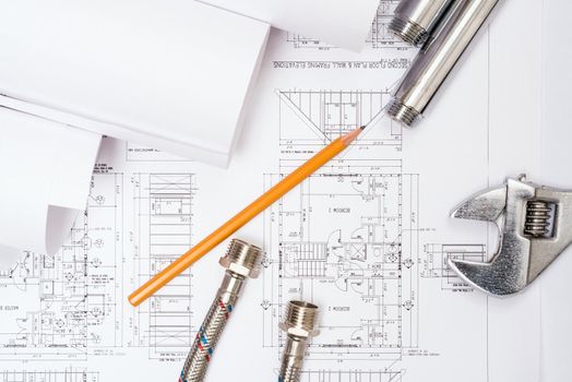 plumbing and drawings are on the desktop, workspace engineer