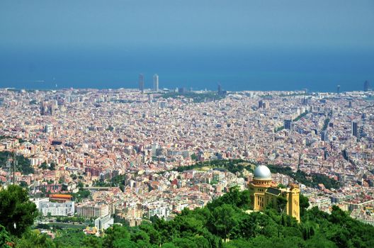 Barcelona City Panoramic view from hills under sky