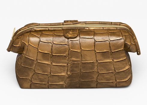 Leather clutch closeup on a light background