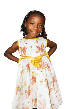 Cute young black African girl on white