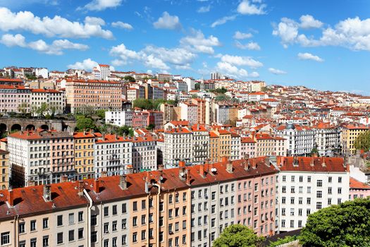 colored Lyon district in summer, France