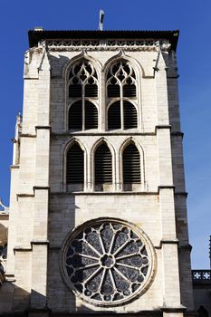 Tower of Saint John the Baptist Cathedral in Lyon city, France 