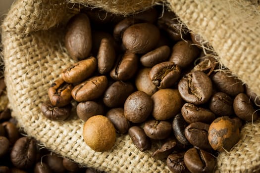 Coffee beans in a juta bag