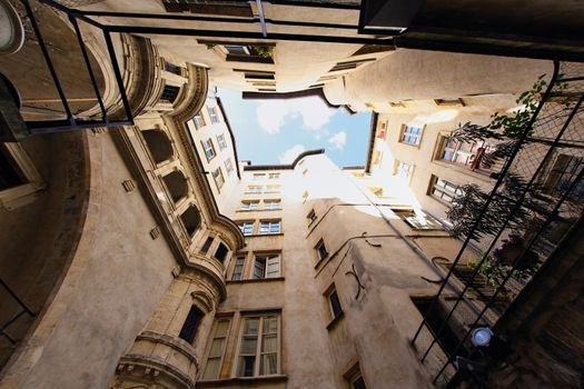 courtyard of an antique building in Lyon city, France 