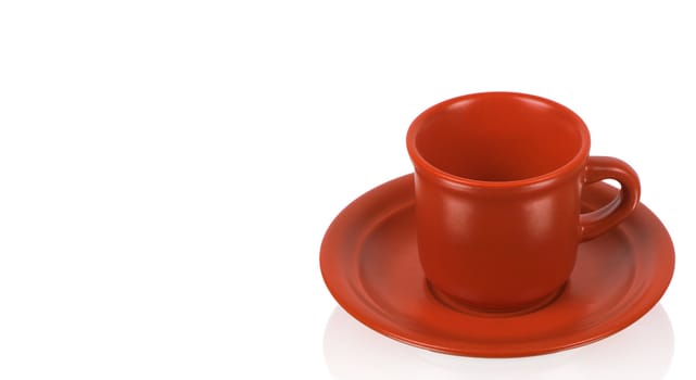 Red cup on a red saucer isolated on white background