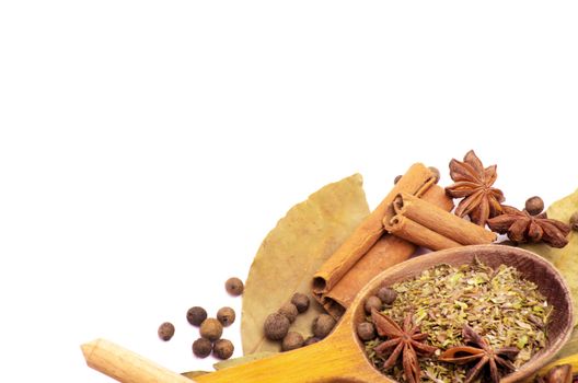 Spices border isolated on white