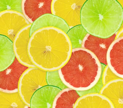 Abstract background of citrus slices. Closeup. Studio photography.
