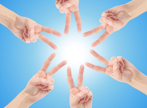Hands of teamwork , forming the star shape