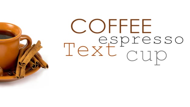 Cup of coffee with ingredients on a white background