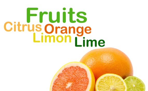 image of a fresh whole lime,lemon and orange isolated on white
