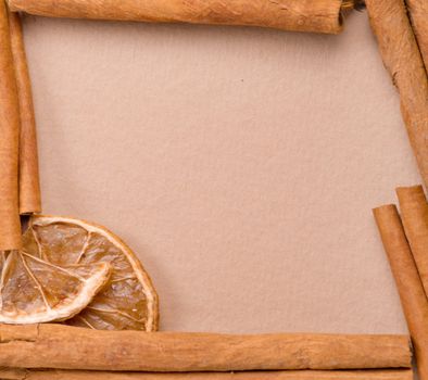 old paper for recipes and spices on burlap closeup