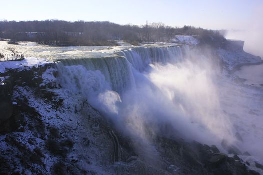 Close up of Niagara Falls in winter, New York, USA