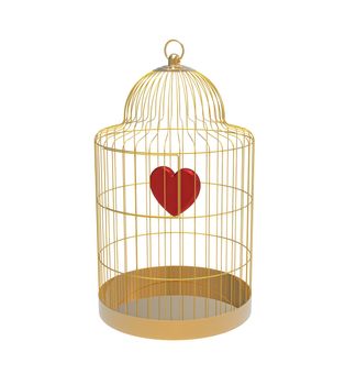 Bird cage with heart, isolated on white, 3d render