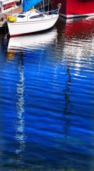 Red White Sailboat Reflection, Gig Harbor, Pierce County, Washington State Pacific Northwest