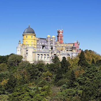view of Pena castle in sintra in Portugal