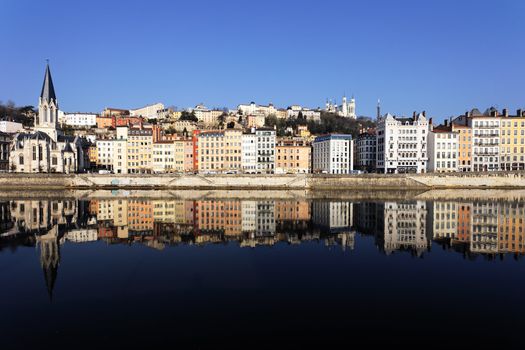 beautiful view of Lyon and Saone River in France 