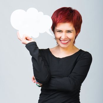 smiling girl with the cloud conversation