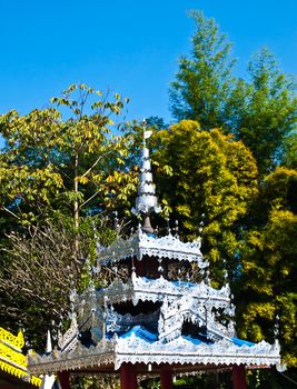 Roof decoration in Tai Yai style (Pan soi) in Wat Klang, Pai in Mae Hong Son, Thailand.