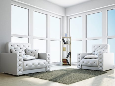 Room with two  armchairs near the window