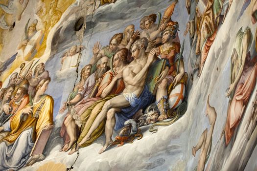 Florence - Duomo .The Last Judgement. Inside the cupola: 3600 m2 of frescoes, created by Giorgio Vasari and Federico Zuccari, who worked there from 1572 to 1579.
