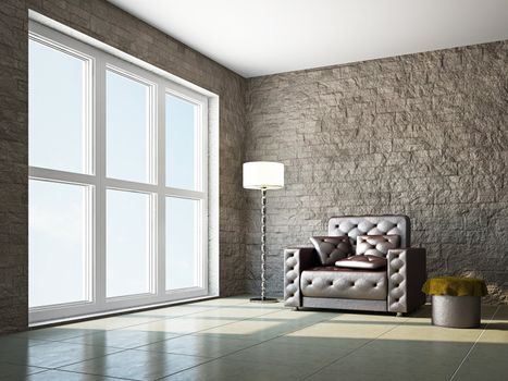 Room with leather armchair near the window
