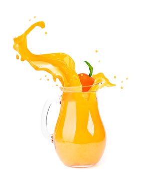 orange juice splash isolated on white