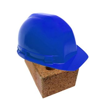 blu helmet on brick