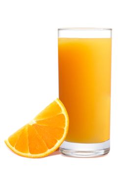 Orange juice and slices of orange isolated on white
