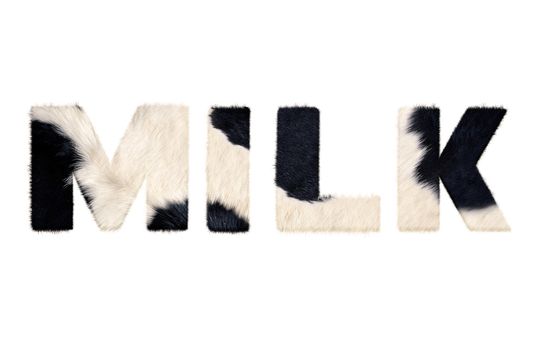 Milk word from cow fur . Isolated on white background. With clipping path.