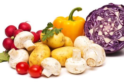 fresh vegetables on the white background