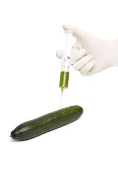 Bio genetics research of food , modified cucumber with syringe