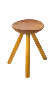 round top maka wood stool isolated on white background