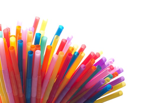 Many colorful cocktail tubules isolated on white background
