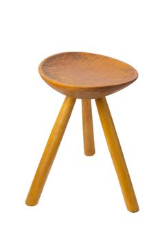round top maka wood stool isolated on white background