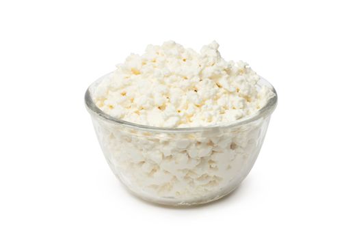 Cottage cheese in plate isolated on white background